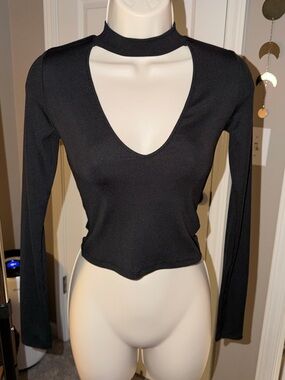 Forever 21 Black Long-Sleeve Cutout V-Neck Crop Top